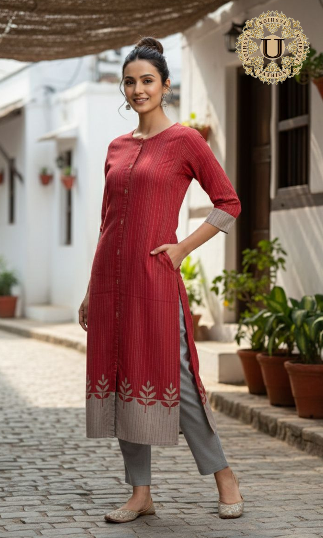 Pink Cotton Stright-Cut Long Kurti