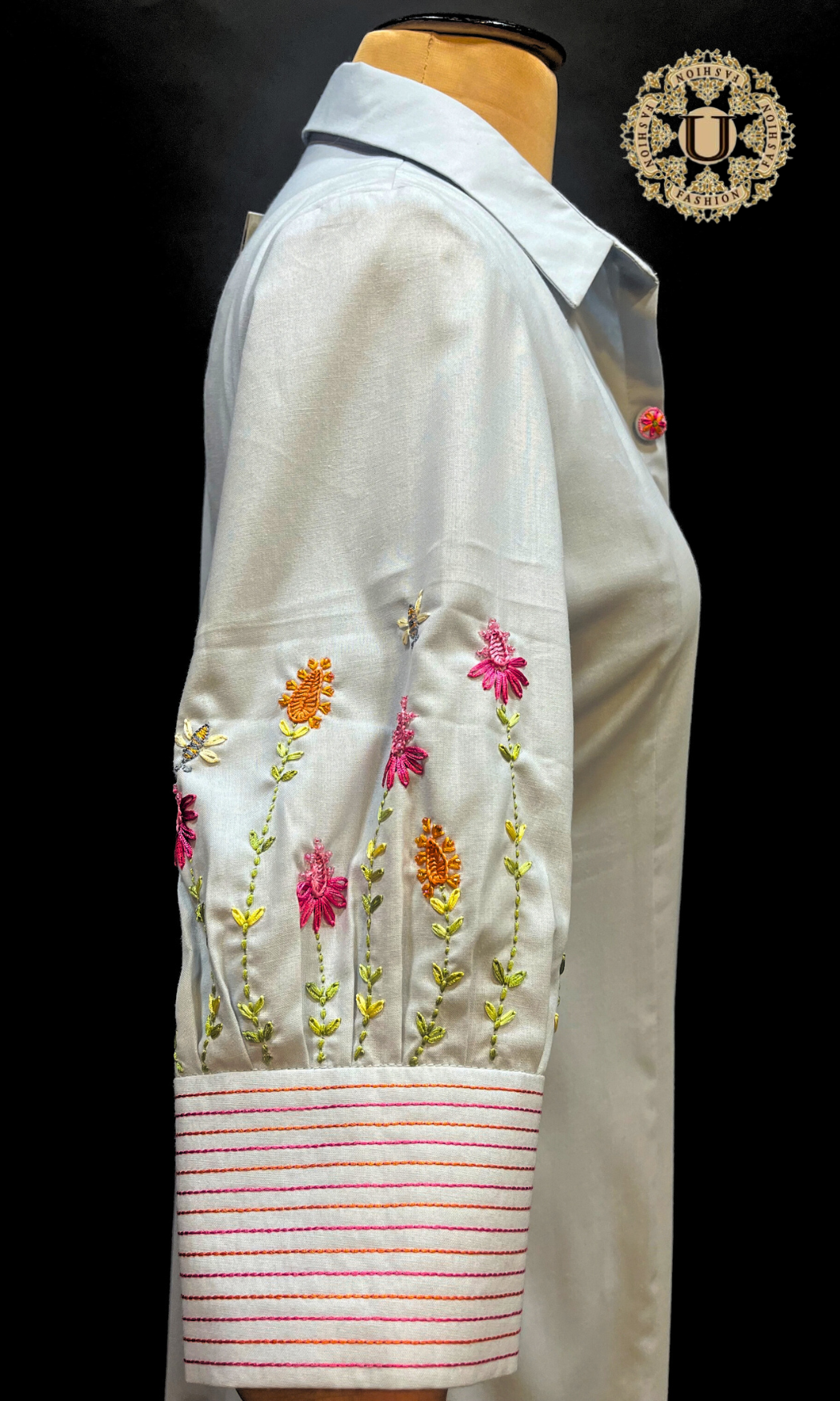 Sky Blue Cotton Shirt Collar Kurti.