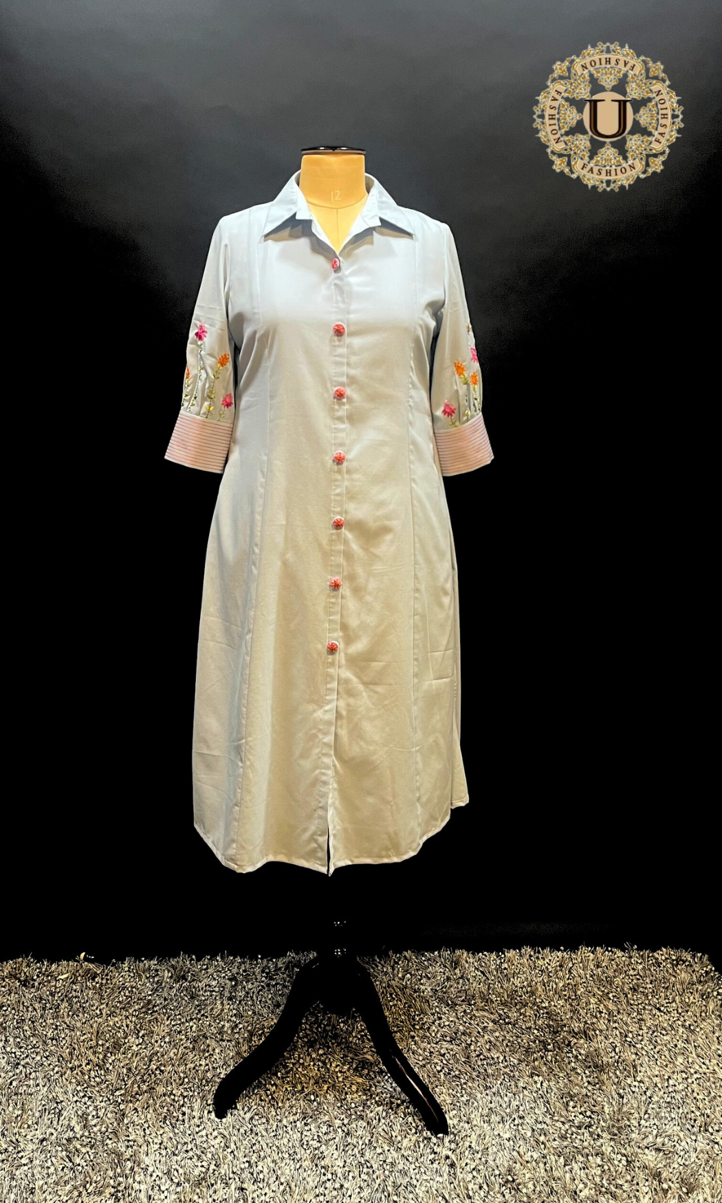 Sky Blue Cotton Shirt Collar Kurti.