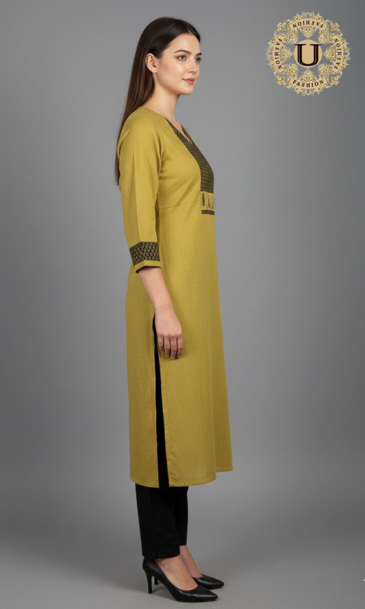 Olive Green Cotton Long Kurti