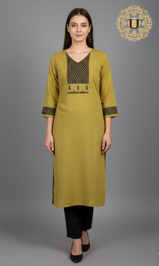 Olive Green Cotton Long Kurti