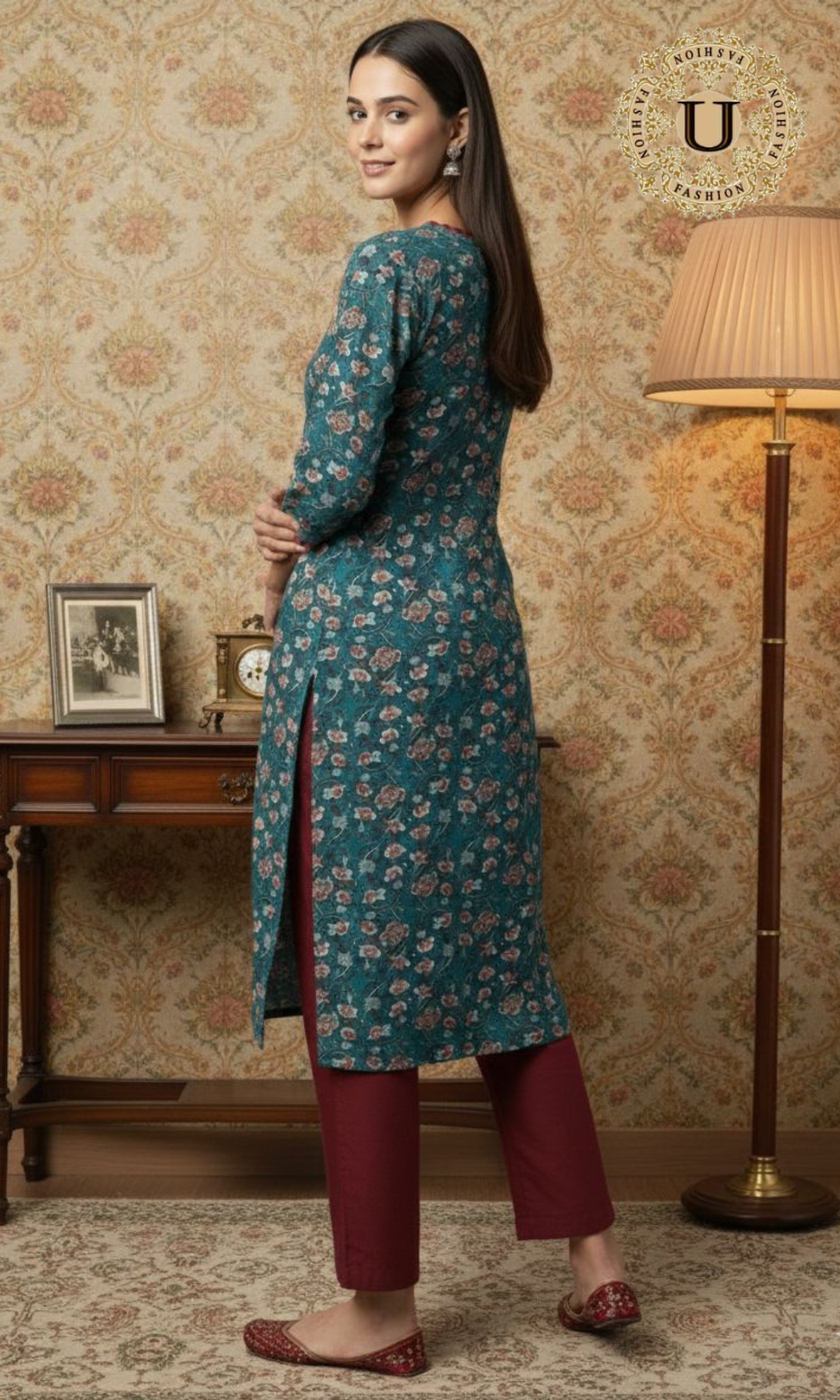 Green Cotton Printed Long Kurti