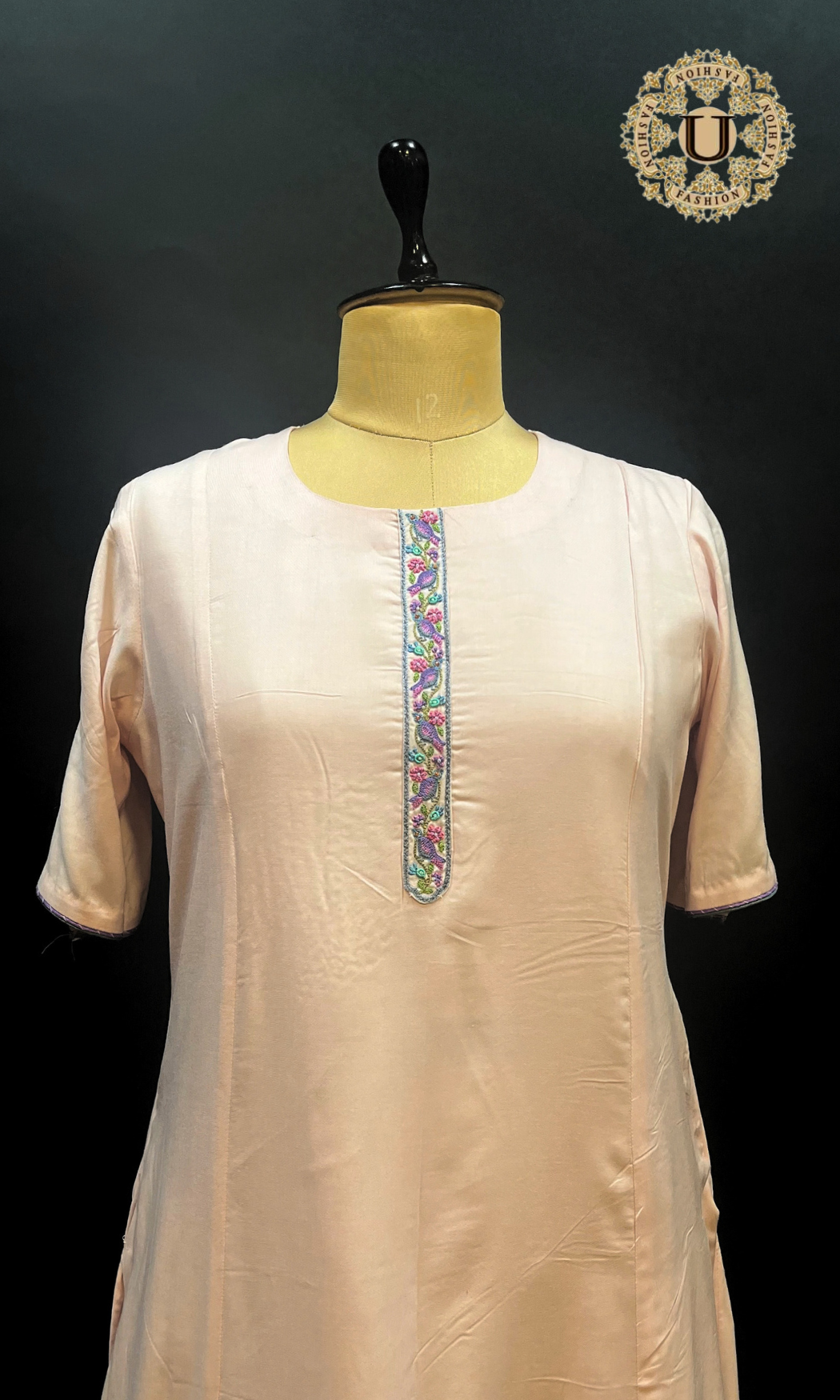 Soft Pink Hand Embroidered Long Kurti