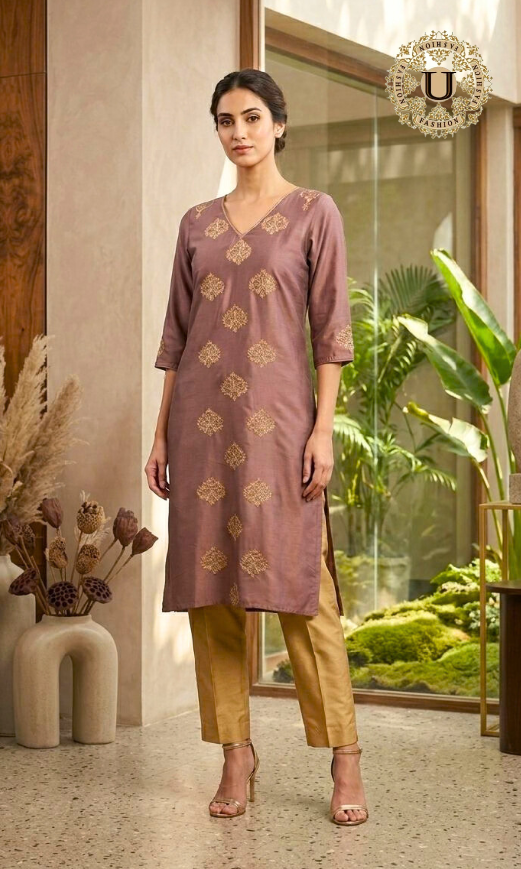 Chocolate Spun Long Kurti with Zari Embroidery