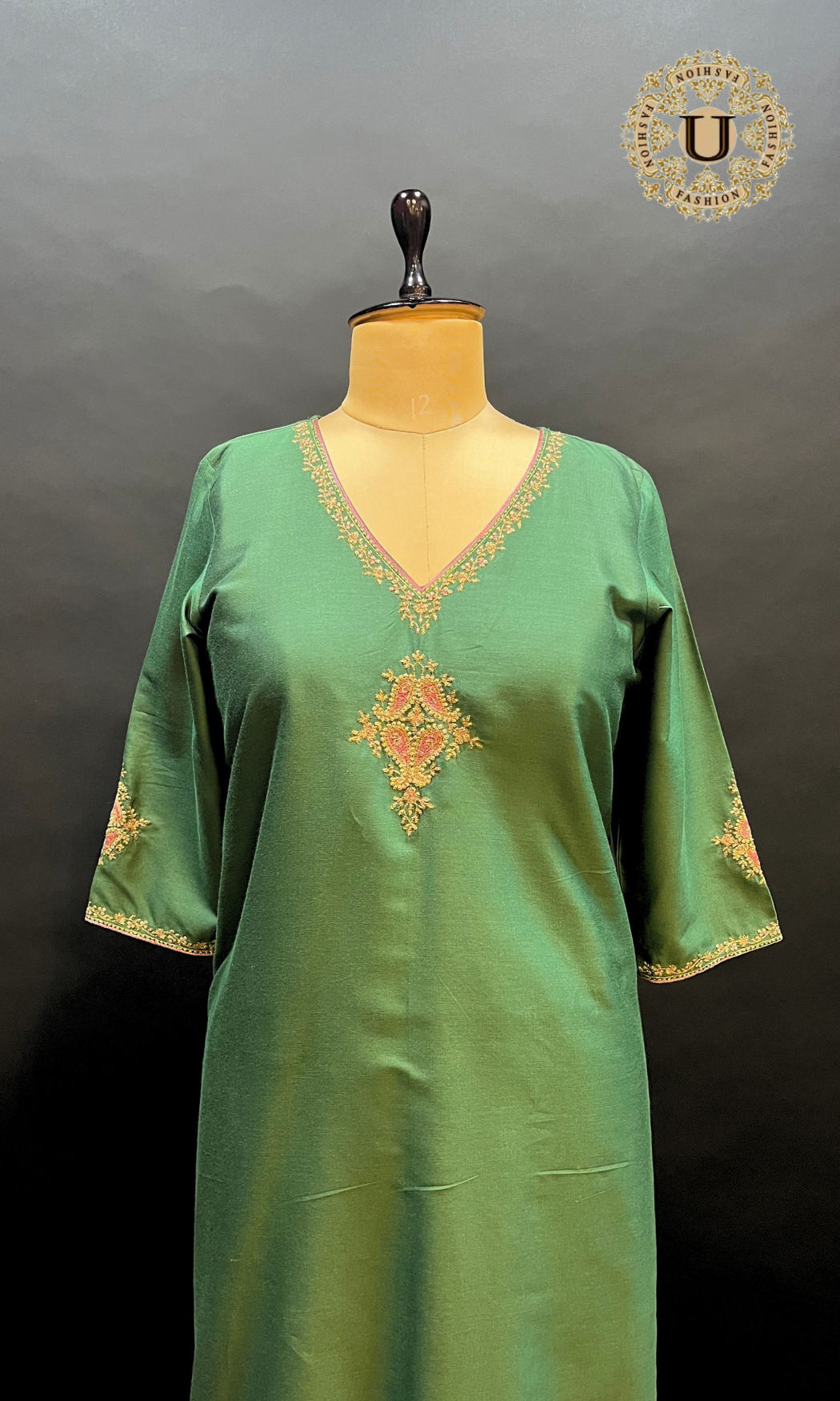 Metalic Green Embroidered Long Kurti