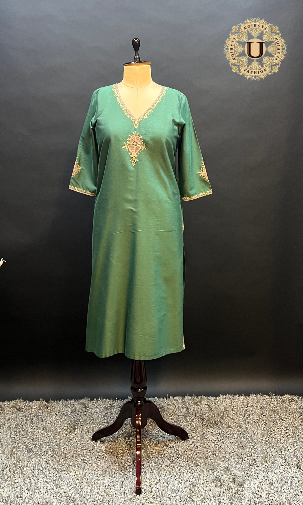 Metalic Green Embroidered Long Kurti