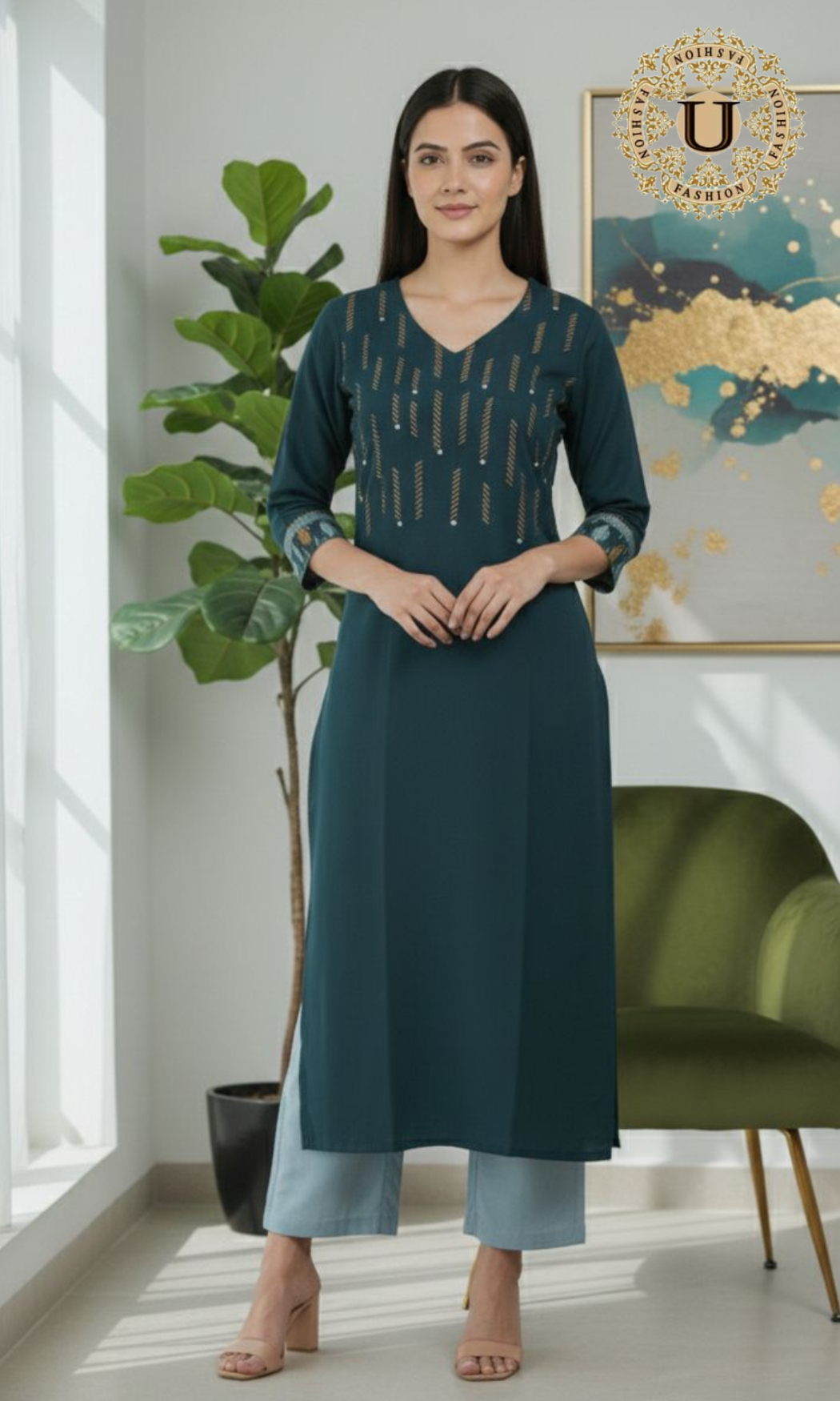 Midnight Green Cotton Long Kurti