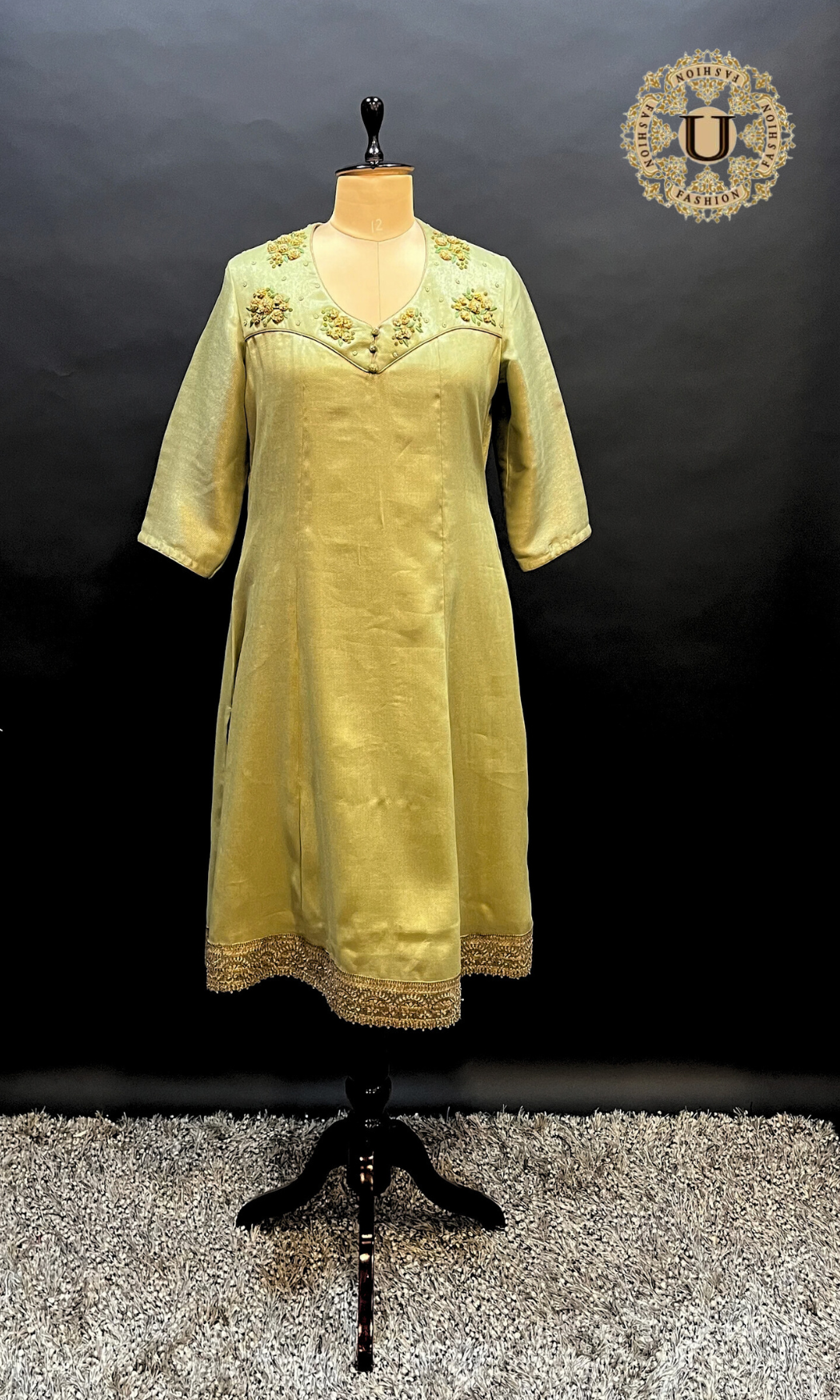 Metalic pista blended silk hand embroidered kurti