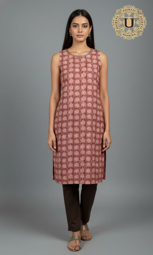 MAROON SLEEVELESS COTTON KURTI