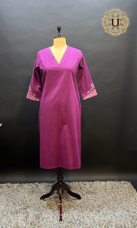 Purple Printed Cotton Long Kurti