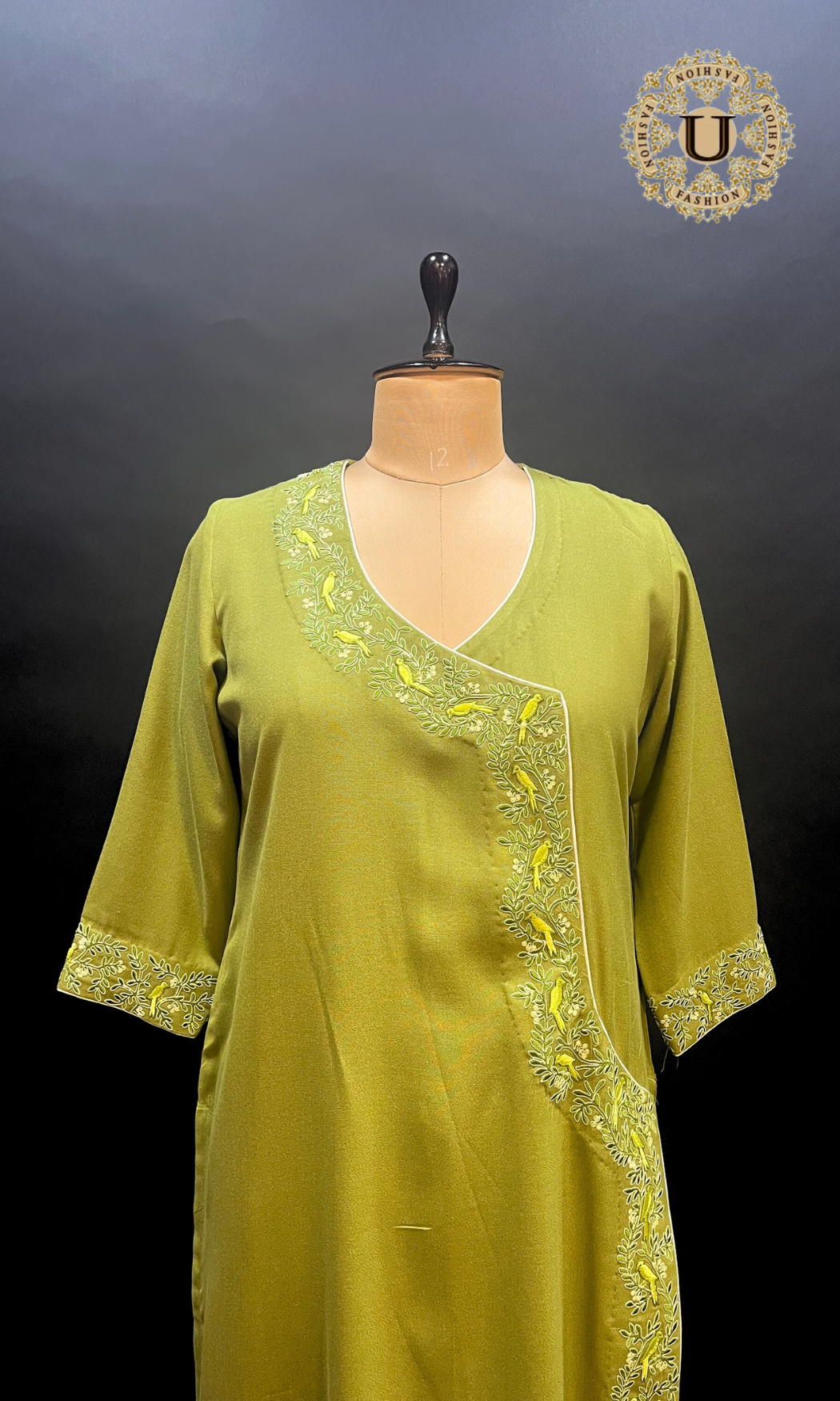 Lime Green Spun Embroidered Long Kurti