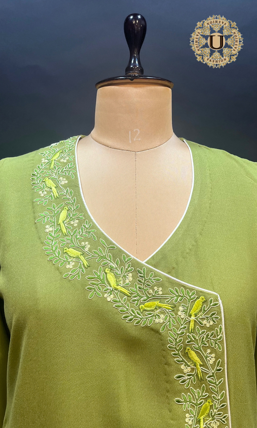 Lime Green Spun Embroidered Long Kurti