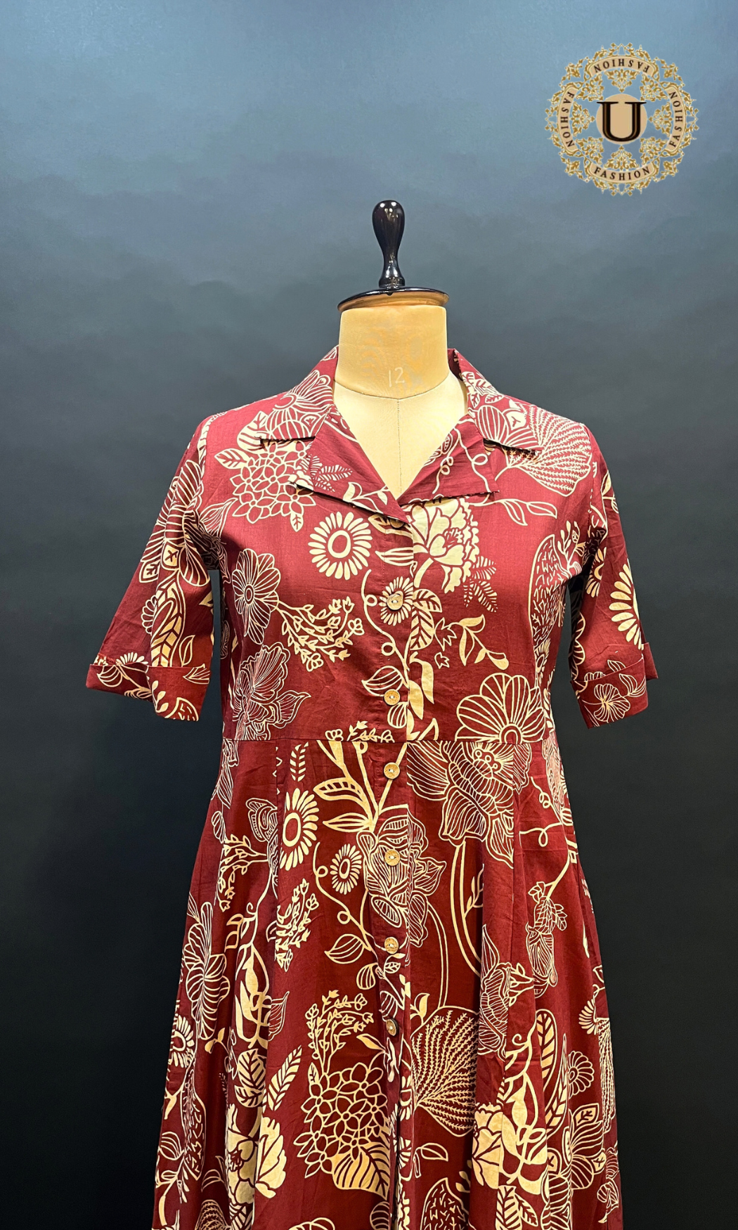Rust Soft Cotton Indo-Western Flare Kurti with Big Prints