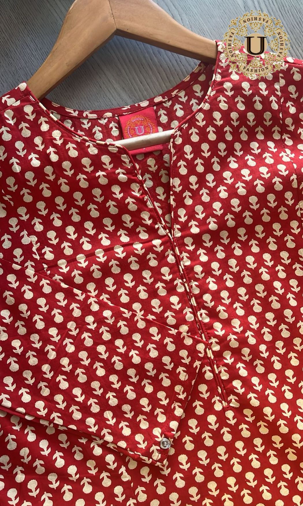 Red Cotton Printed A Line Kurti