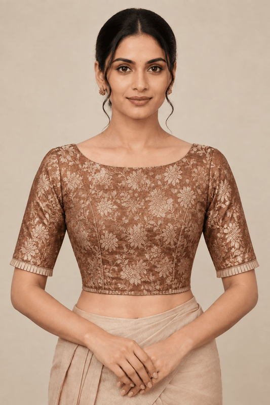 Brown Brocade Designer Blouse U fashion