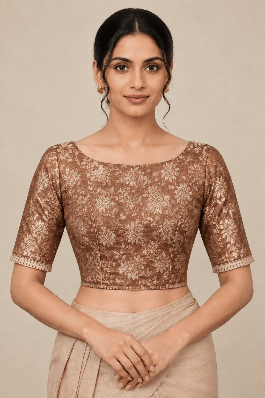 Brown Brocade Designer Blouse U fashion